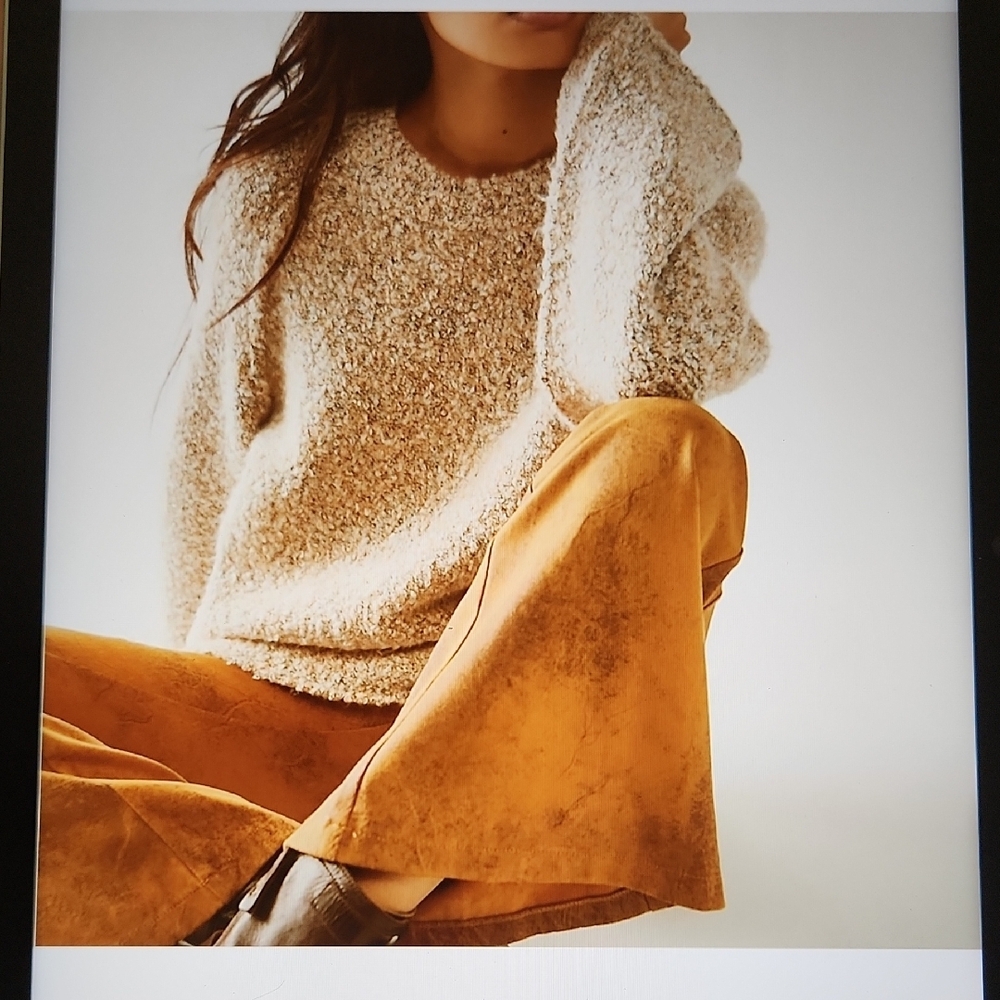 NEW Free People BFF Cocoon Solid Crew In Mixed Taupe & Textured Sweater sz LARGE